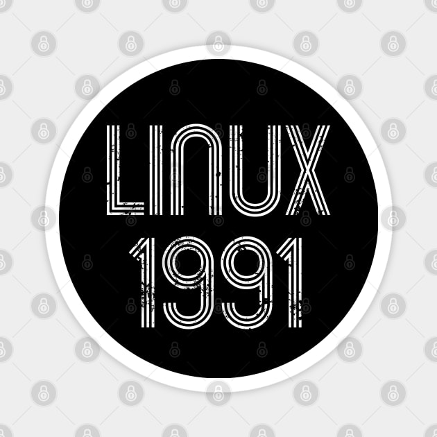 Linux 1991 - Cool Distressed Design for Free Software Geeks Magnet by geeksta